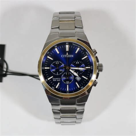 Citizen Mens Quartz Two Tone Stainless Steel Blue Dial Watch An8176 52l Ebay