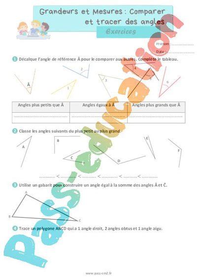 Comparer Et Tracer Des Angles Exercices De Grandeurs Et Mesures Pour