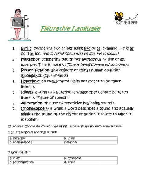 Figurative Language Review Worksheets Language Worksheets