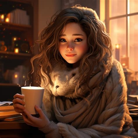 Premium Photo Warm Cozy Atmosphere With Warm Cocoa Beautiful Girl