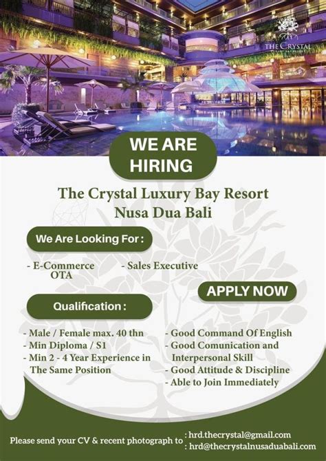 Lowongan The Crystal Luxury Bay Resort Nusa Dua Bali Lowongan Hotel