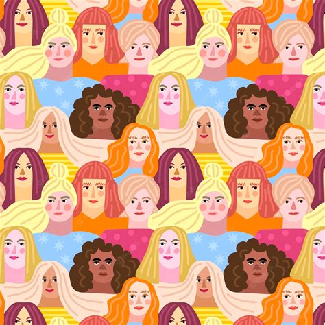 Free Vector Womens Day Pattern With Women Faces Design