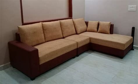 Seater Wooden Leather Brown L Shape Sofa Set At Best Price In