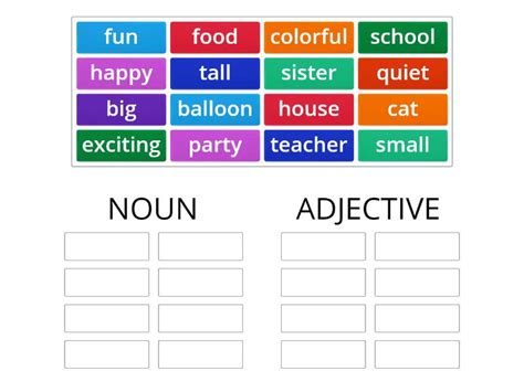 Adjective Or Noun 3rd Grade Ordenar Por Grupo