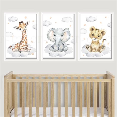 Choose Your Own 6 Safari Zoo Jungle Animal Nursery Prints Cloud Stars