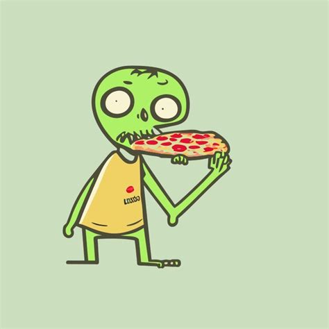 Premium Vector A Zombie Eating Pizza In The Middle Of The City Vector