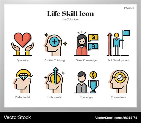 Life Skill Icons Linecolor Pack Royalty Free Vector Image