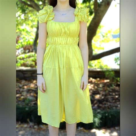 Mustard Seed Dresses Mustard Seed Yellow Ruffle Sleeve Midi Dress