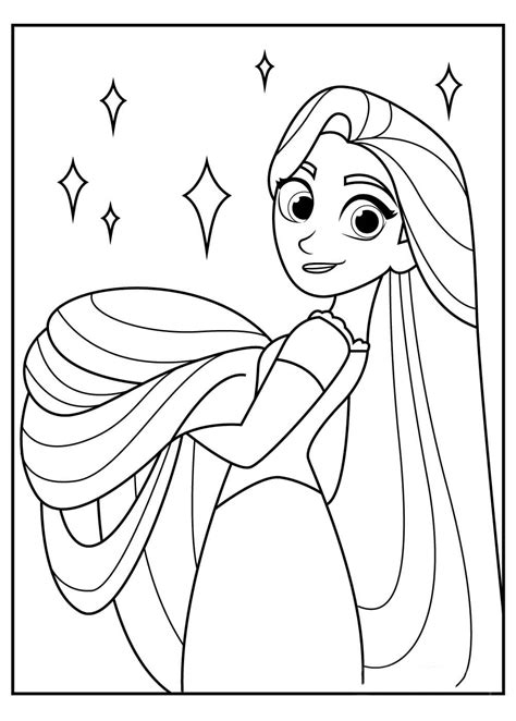 Rapunzel Sostiene Su Largo Cabello Para Colorear Imprimir E Dibujar