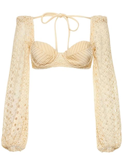 Patbo Monstera Crochet Bikini Top In Beige Modesens