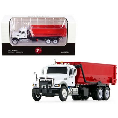 Mack Granite With Tub Style Roll Off Container Dump Truck White And Red