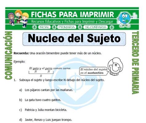 Núcleo de sujeto y predicado Tercero de primaria Sujeto y predicado