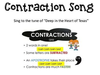 Contraction Song & Slides by Singing in 2nd | Teachers Pay Teachers