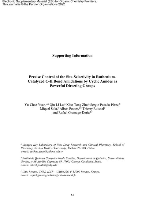 PDF Precise Control Of The Site Selectivity In Ruthenium Catalyzed C