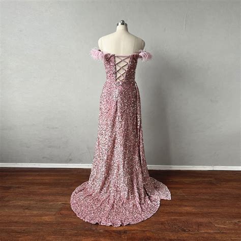 Prom Dress Mermaid With Feathers Dusty Rose Sequin Etsy Canada