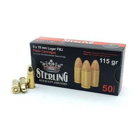 Sterling 9mm Luger 115gr Full Metal Jacket Ammunition 50 Round Box Clark Armory