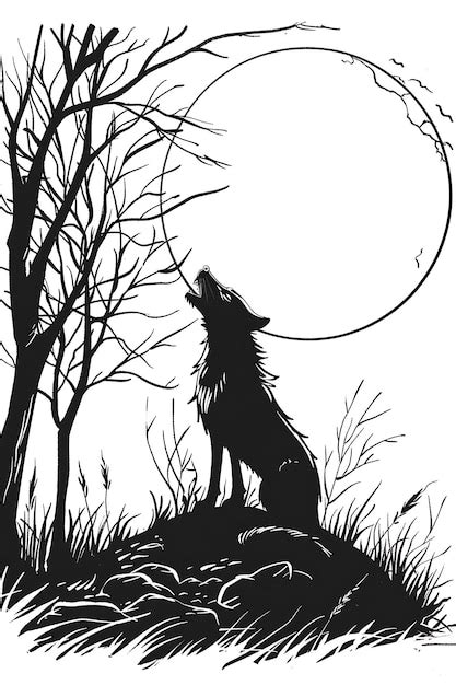 Wolf Howling Coloring Page Line Art Premium Ai Generated Image