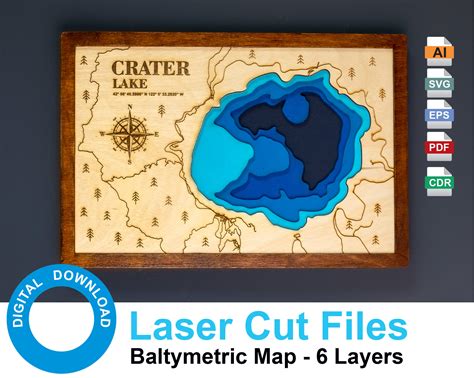 Crater Lake Cutting Files PDF AI SVG Wood Multilayer Laser Cut