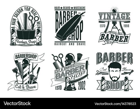 Monochrome Vintage Barber Shop Logos Set Vector Image