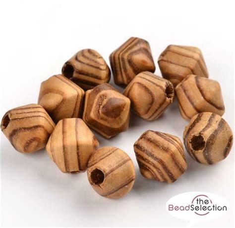 20 Large Striped Bicone Burly Wooden Beads 16mm Hole 5mm For Sale