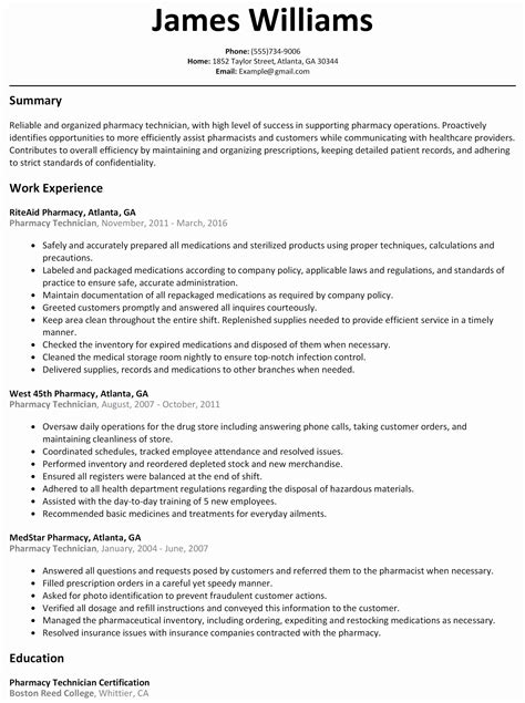 46++ Pharmacy technician resume examples For Your Application