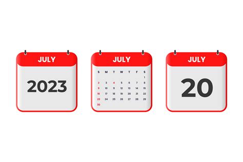 July 2023 calendar design. 20th July 2023 calendar icon for schedule ...