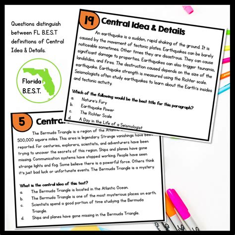 Central Idea And Details Task Cards 2nd 3rd Grade Fl Best Ela2r22