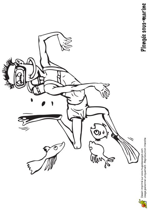 Coloriage Plongee Sous Marine Plongeur Et Poissons Sur Hugolescargot