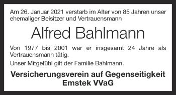 Traueranzeigen Von Alfred Bahlmann Om Trauer De