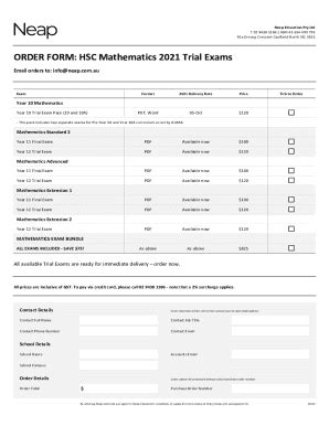 Fillable Online HSC Maths Trial Exams 2021 Order Form JUL21 Docx Fax