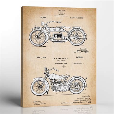 Vintage Harley Davidson Patent Canvas Frame Harley Davidson Decor