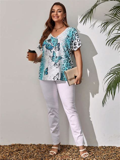 Emery Rose Camisa Tejida De Mariposa De Talla Grande Para Mujer Con