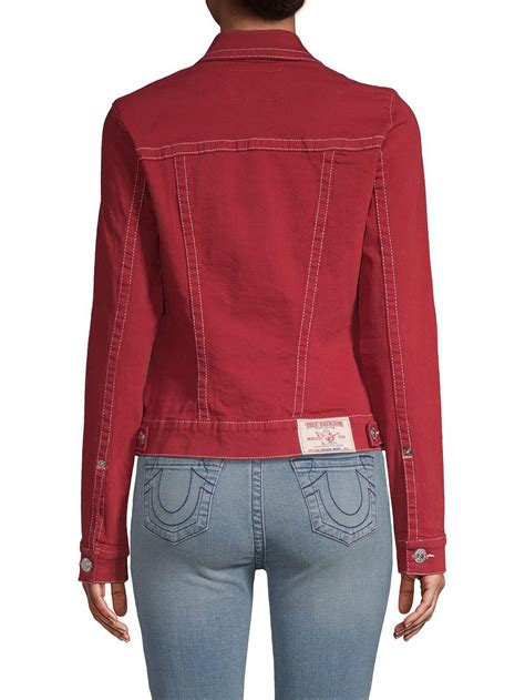 True Religion Cropped Denim Trucker Jacket In Ruby Red Red Lyst