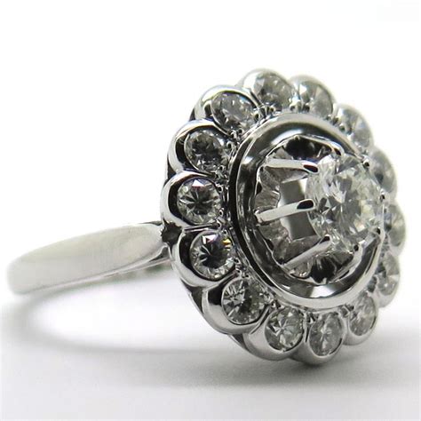 Bague De Fian Ailles Ancienne Diamants Or Gris