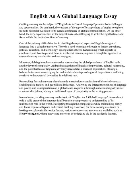 English As A Global Language Essay. English as a global language - good