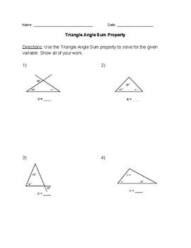 Triangle Angle Sum Property Worksheet By Erin Burns Tpt