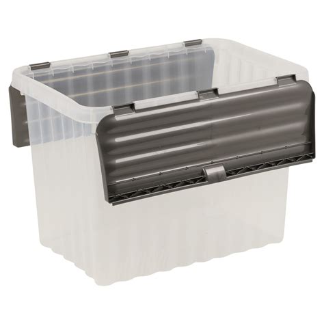 Plastic Storage Box Grey Hinged Lid Ripple Design Quality Stackable