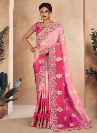 Buy Online Cream Embroidered Work Georgette Designer Traditional Sarees