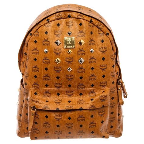 Mcm Camel Canvas Large Visetos Sprinkle Stud Stark Cognac Backpack At