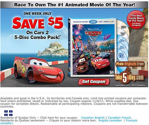 Take Five a Day » Blog Archive » Disney Pixar CARS 2: DVD Blu Ray ...