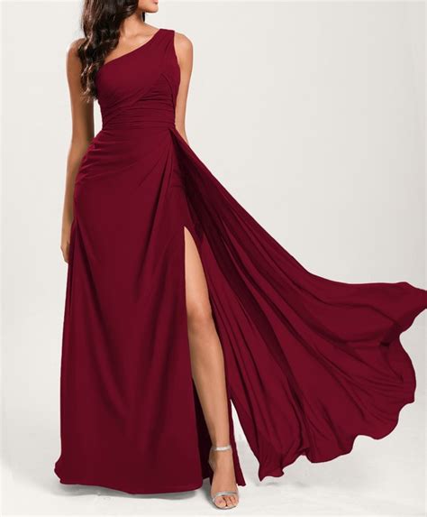 Maroon One Shoulder Floor Length Bridesmaid Dress