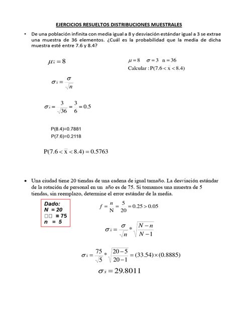 Ejercicios Resueltos Distribuciones Muestrales Pdf Desviación Estándar Error Estándar