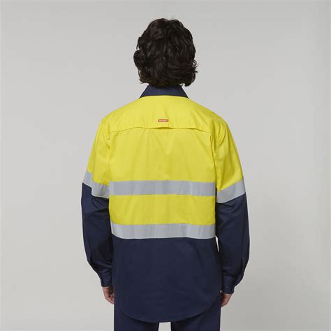 Hard Yakka Core Hi Vis L S 2 Tone Taped Vented Cotton Shirt