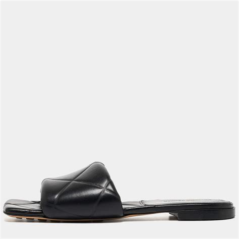 Bottega Veneta Black Intrecciato Leather Lido Slide Flats Size 40