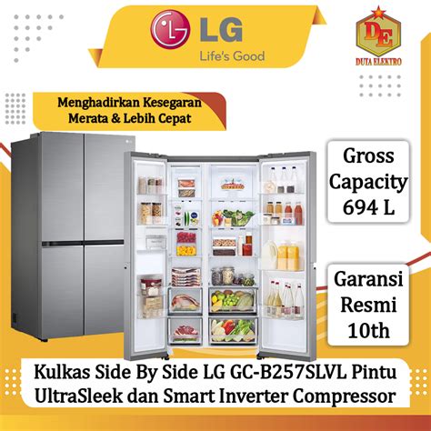 Jual Kulkas Side By Side LG GCB 257 SLVL Pintu UltraSleek Dan Smart