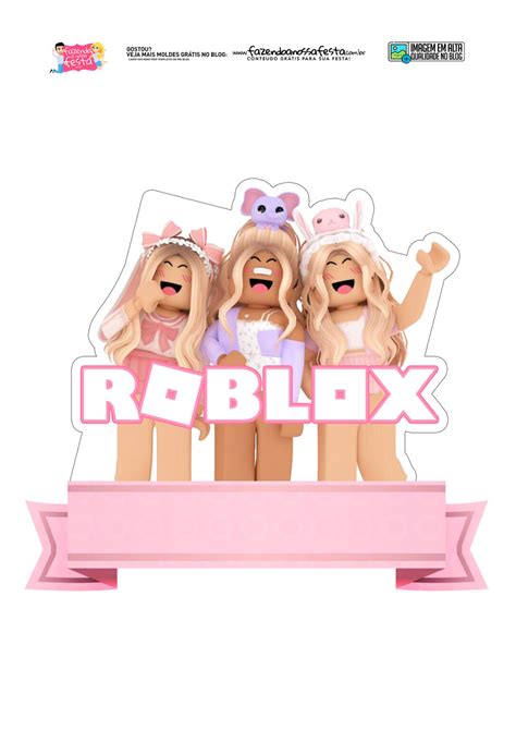 Topo De Bolo Kit Digital Roblox Rosa Fazendo A Nossa Festa