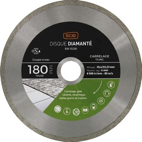 Disque diamanté grés cérame et carrelage SCID Diamètre 180 mm