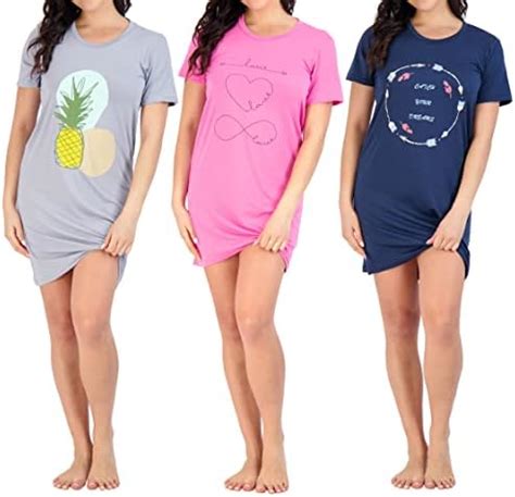 Real Essentials Pack Womens Short Sleeve Nightshirt Printed