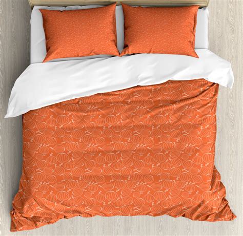 Burnt Orange Duvet Cover Set King Size Hand Drawn Onion Outline Style