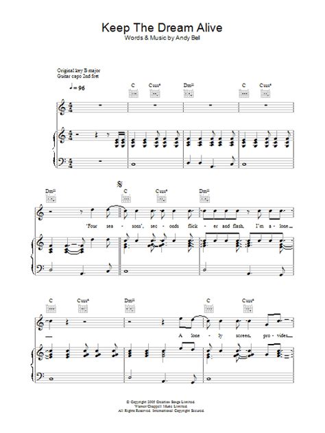 Keep The Dream Alive Sheet Music Oasis Piano Vocal Guitar Chords